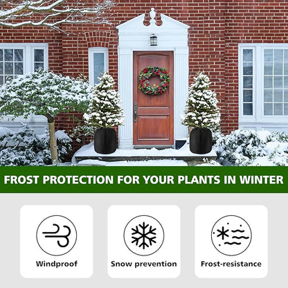 2 Pcs Plant Pot Covers for Winter Potted Plant Freeze Protection Cover Frost Jacket with Zipper Drawstring to Keep Outdoor Plants Flowers Shrubs Trees Warm (17.7" D x 19.7" H - Black)