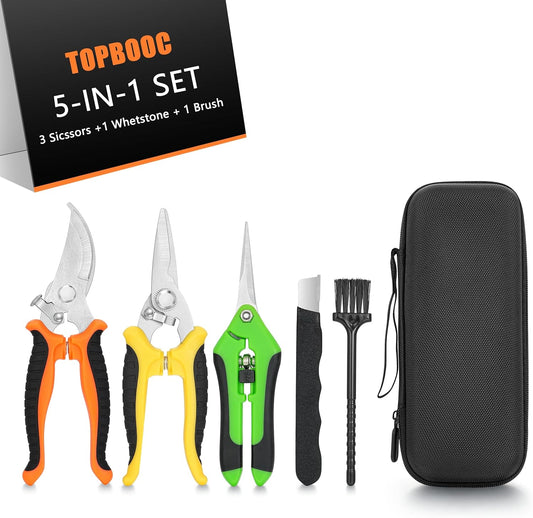 3-pack Garden Pruning Shears Set with Stainless Steel Blades, Bypass Pruners, Handheld Secateurs, Tree Trimmers, with Garden Scissors Whetstone,a Clean Brush and a hard Case