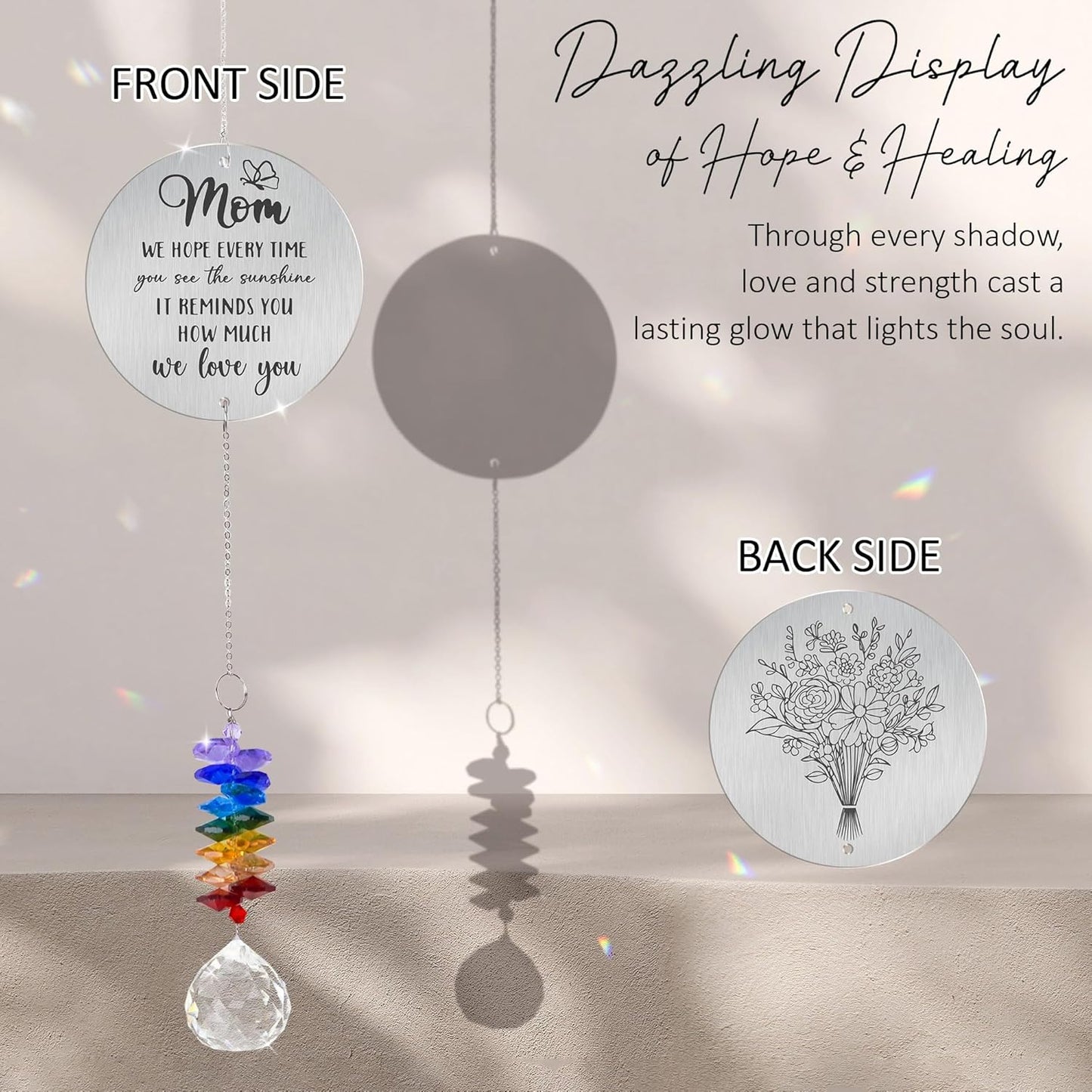 Gifts for Mom - Mom we Love You - Birthday Gift Crystal Suncatcher Rainbow Maker - Hanging Window Decor - Gift for Mother from Daughter Son - Sentimental Suncatcher Ornament