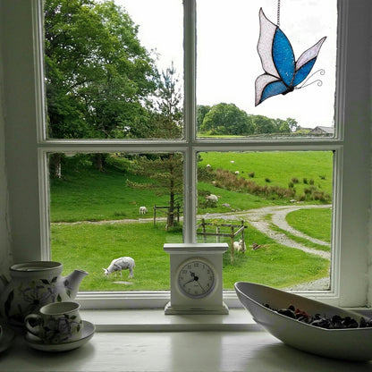 Holographic Butterfly (Blue) Sun Catcher Stained Glass Window Hanging, 7 * 5 inches Stained Glass Butterfly Decor, Holographic Butterfly Lover Gift for Women, Men, Wife, Lovers, and Mom