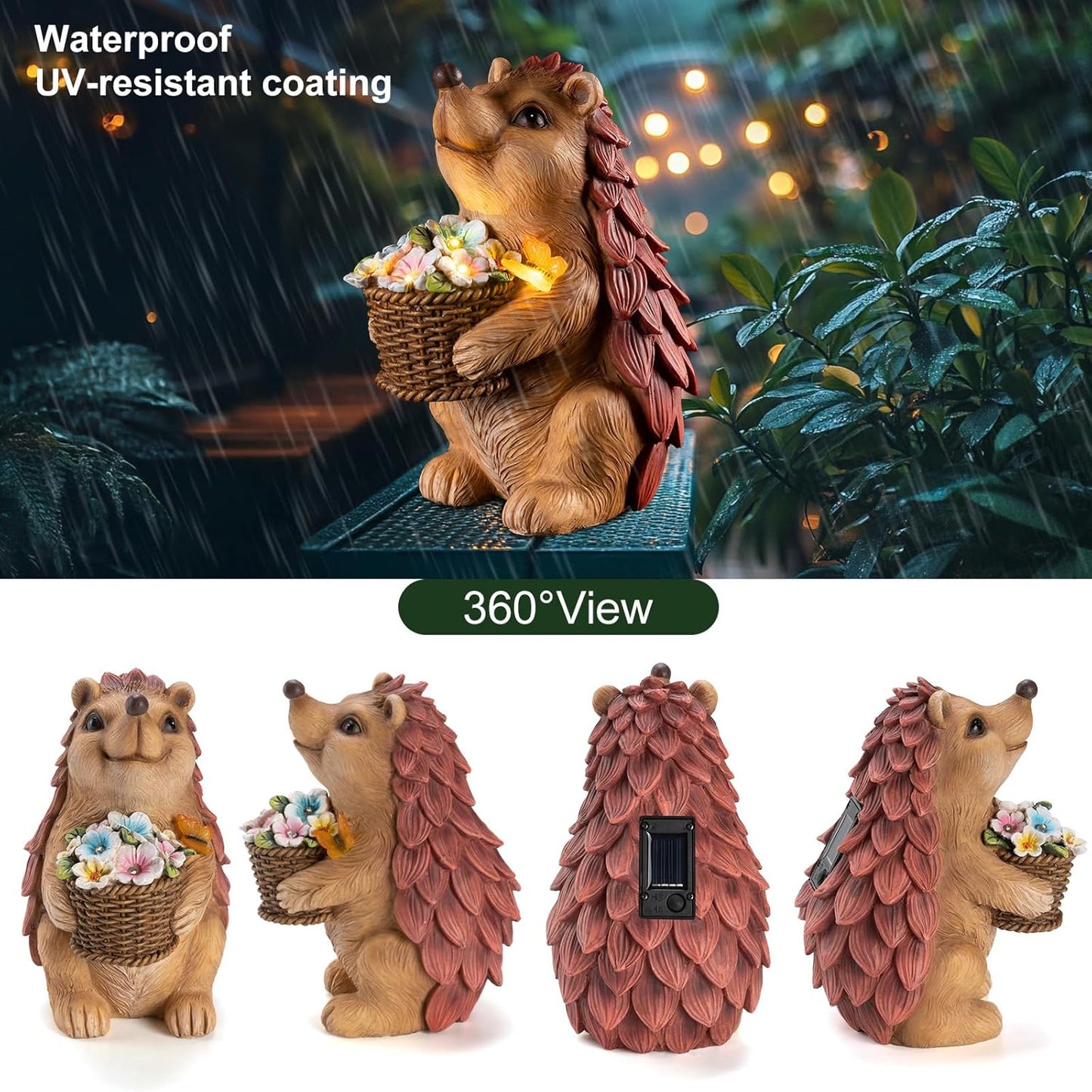 Frog Garden Statue with Solar Lantern (Hedgehog)