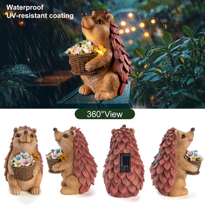 Frog Garden Statue with Solar Lantern (Hedgehog)