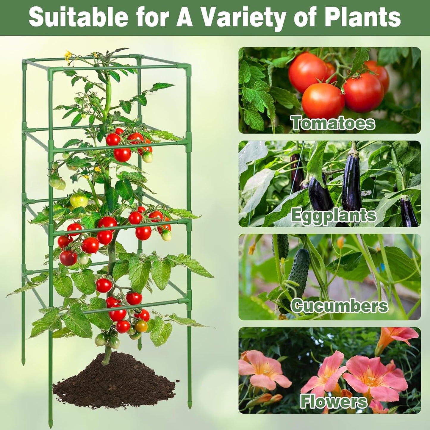 Halatool Tomato Cage for Garden 3 Pack, Square Heavy Duty Adjustable Tomatoes Cages Trellis Stakes Plant Supports for Pots Climbing Plants Vegetables Flowers Fruits Cucumber (47inch Tall, Extra-Bold)