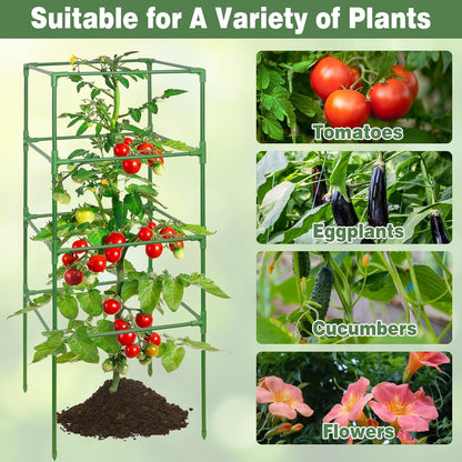 Halatool Tomato Cage for Garden 3 Pack, Square Heavy Duty Adjustable Tomatoes Cages Trellis Stakes Plant Supports for Pots Climbing Plants Vegetables Flowers Fruits Cucumber (47inch Tall, Extra-Bold)