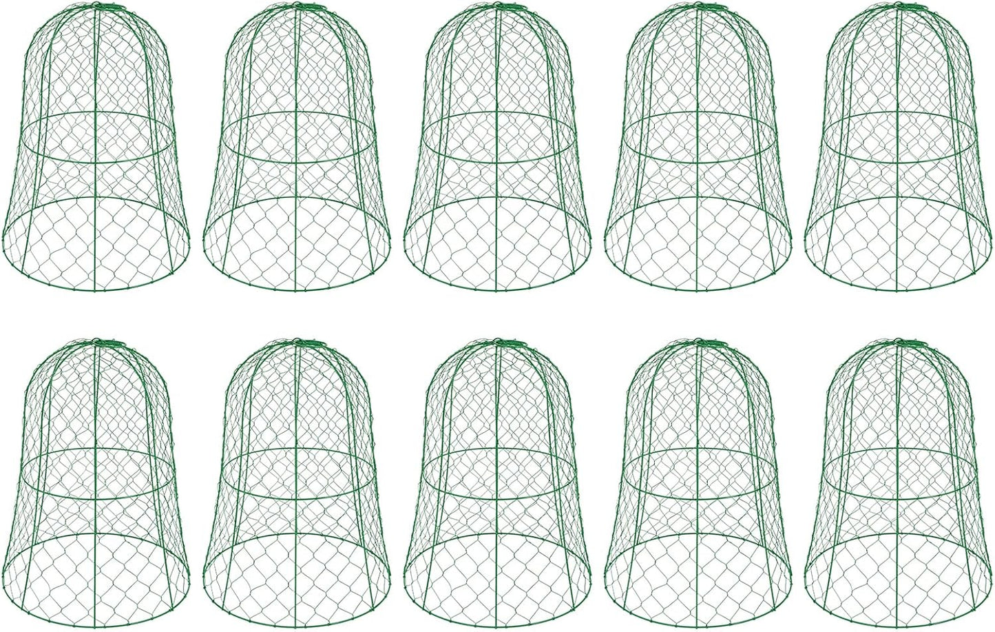 10 PCS Garden Chicken Wire Cloche,13" Diameter x 15.7" Height Large Plant Protector Cover with 40 U-Shaped Ground Nails,Sturdy Metal Cage for Keep Animals Out Garden (Green)