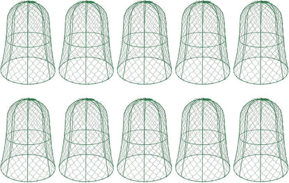 10 PCS Garden Chicken Wire Cloche,13" Diameter x 15.7" Height Large Plant Protector Cover with 40 U-Shaped Ground Nails,Sturdy Metal Cage for Keep Animals Out Garden (Green)