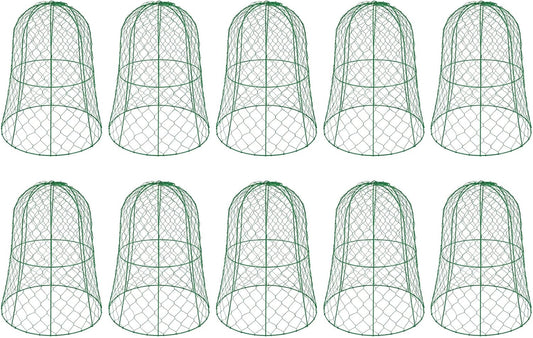 10 PCS Garden Chicken Wire Cloche,13" Diameter x 15.7" Height Large Plant Protector Cover with 40 U-Shaped Ground Nails,Sturdy Metal Cage for Keep Animals Out Garden (Green)