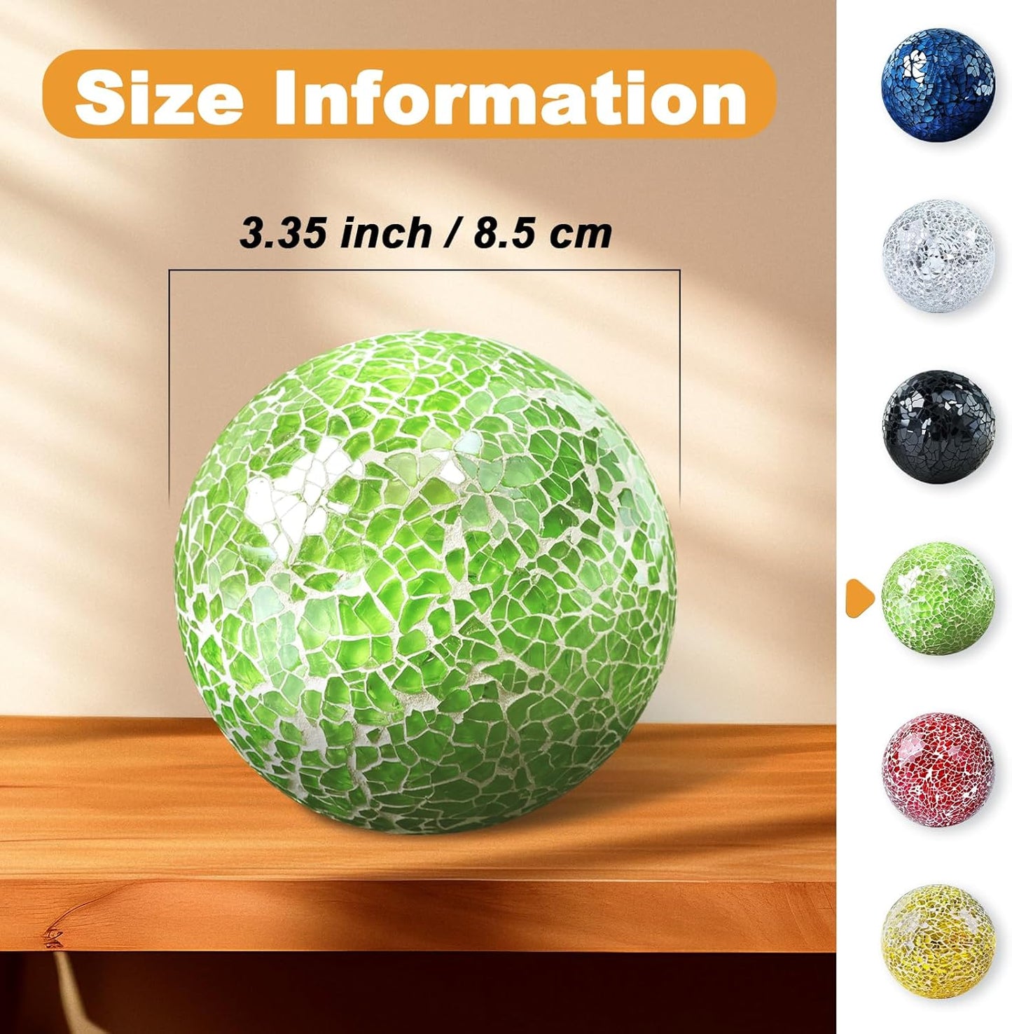 3.35 Inch Round Solid Glass Balls Orbs Decorative Mosaic Ball Centerpiece Sphere Crack Globe Crafts for Bowls Tray Table Garden Decoration Green Set of 3