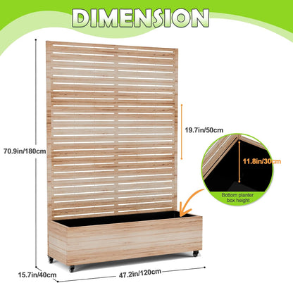 15.7"×70.9"×47.2" Metal Raised Garden Bed with Trellis and Wheels - Tall Trellis Planter Box for Climbing Plants, Vegetables & Vines - Outdoor Privacy Planters for Patio (Acacia Wood Grain)