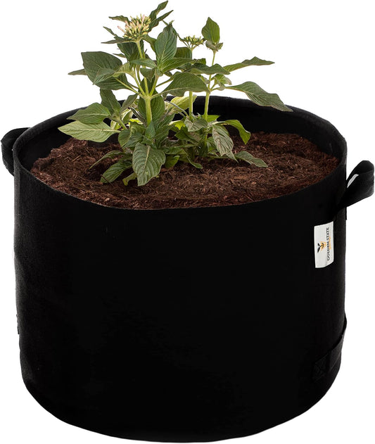 Grow Bags: 5-Pack (Size: 20 Gallon): 300gsm Black Felt Fabric, Biodegradable and eco-Friendly Material. (Handles + Dumping Handles-pat.Pend).