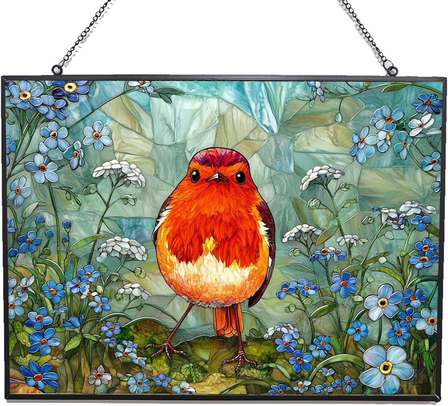 Customized Rectangle Robin Stained Glass Window Hanging Suncatcher Stained Glass Home Decor Garden Halloween Christmas Party Wedding Housewarming Gifts