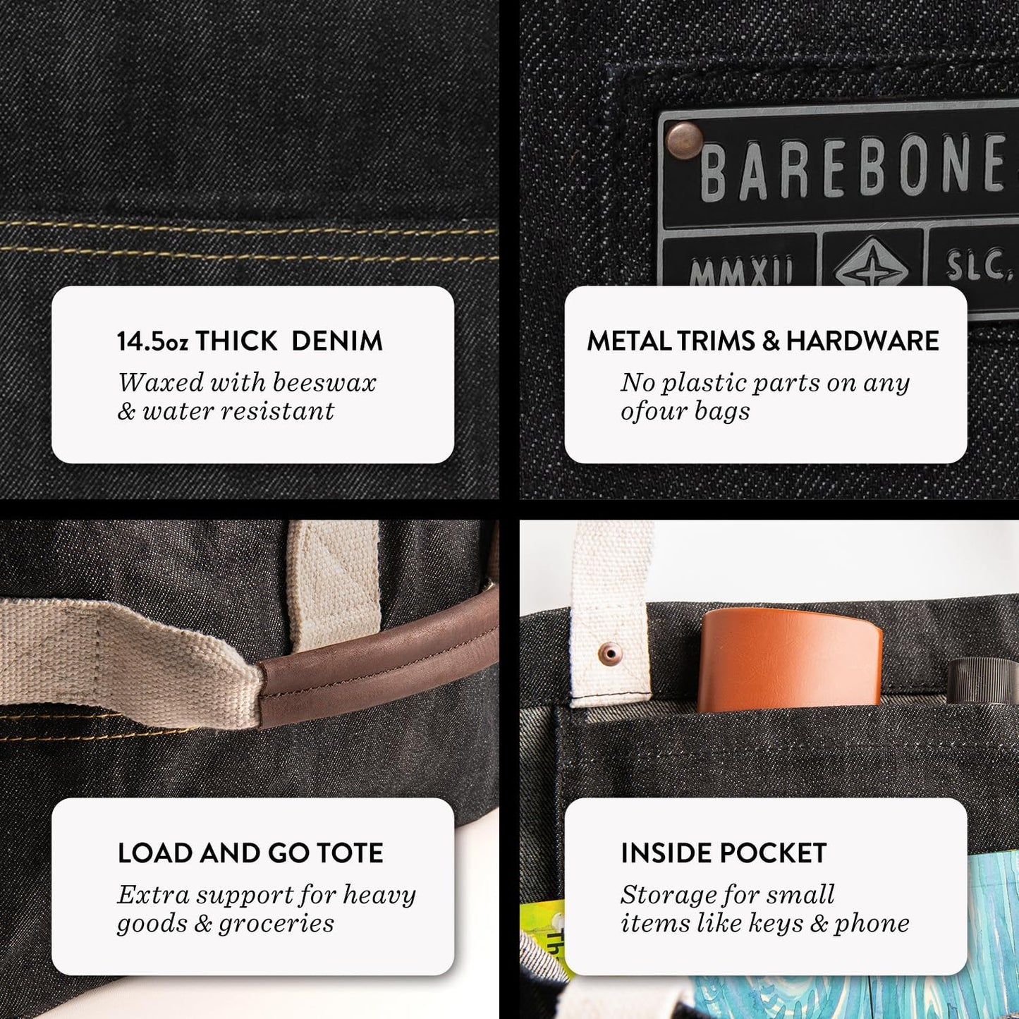 Barebones Neelum Large Waxed Canvas Tote Bags - Heavy Duty Canvas Bag and Reusable Grocery Bag