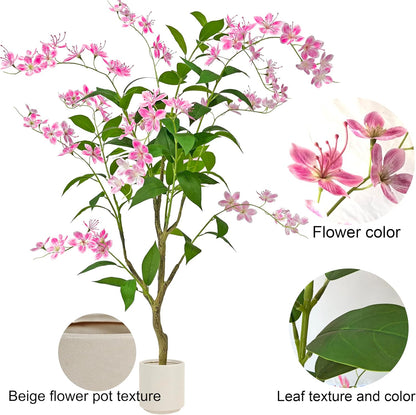 Artificial Jasmine Tree 4FT - Lifelike Fake Tree for Indoor Decor, Premium Fake Plants Indoor No Maintenance Artificial Plants