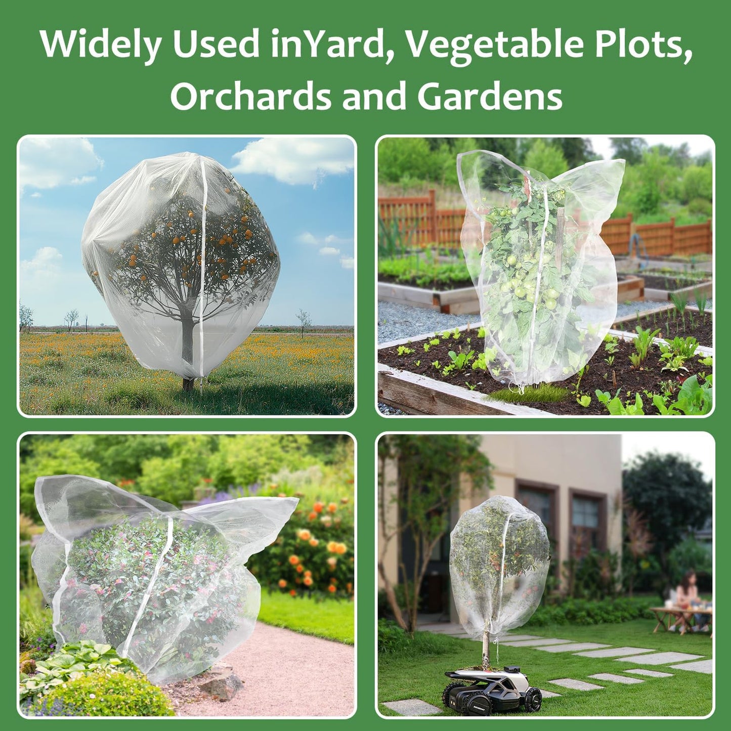 2PCS Large Fruit Tree Netting with Drawstring and Zipper, 8 * 8FT Garden Netting for Garden Protection, Insect Bird Netting for Fruit Trees, Protection from Anti Birds, Bugs,Cicadas