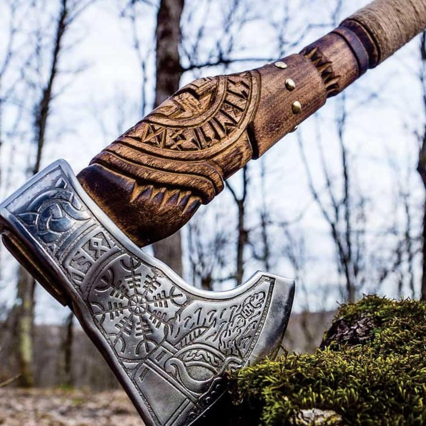 Viking Axe Forged High Carbon Steel Viking Axe | Balanced Ax | Odin Norse Bearded Axe | Camping Hatchet Axe | Sheath Included Handcrafted Ash Wood Shaft | Viking Gifts for Men