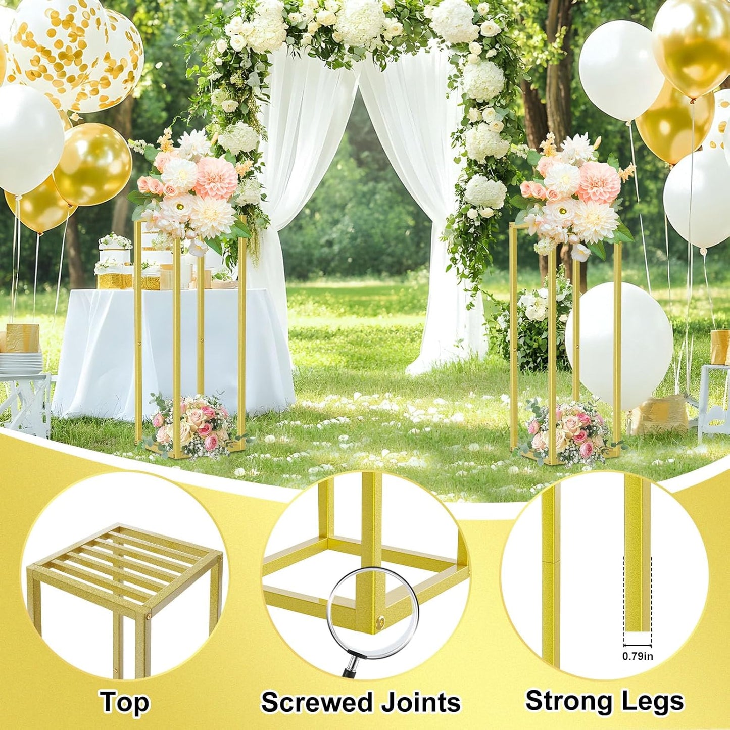Gold Cylinder Stands for Party,2pcs Wedding flower stand,Metal Square Pedestal Stand for Display plant Parties Birthday Decor,31.5 Inch