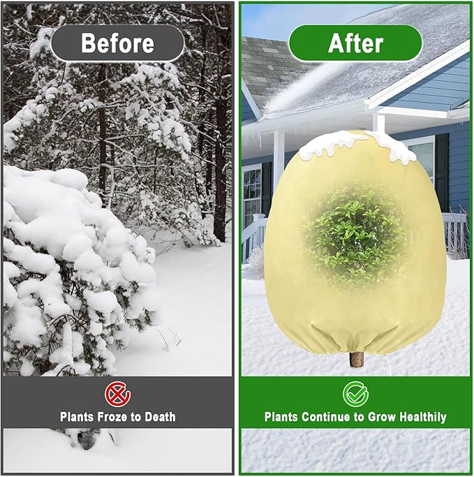 Evoio Plant Covers Freeze Protection 8 x 10 FT 3 oz/yd² Winter Frost Blankets Cloths Fabric Bags with Zipper for Outdoor Plants Tree Shrub Garden Potted Freeze Frost Winterizing Protection (2 Pack)