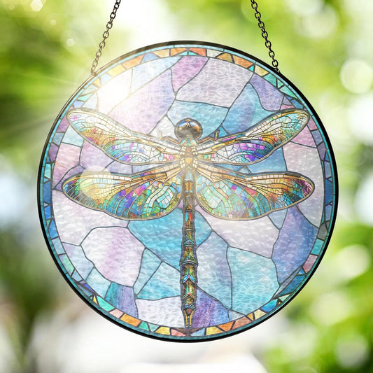 FLAGWIX Christmas Dragonfly Gifts for Women Men - Stained Glass Window Hanging 10 in - Dragonfly