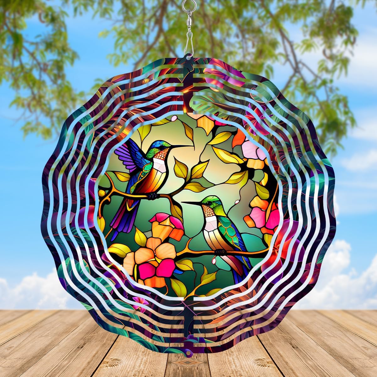 Hummingbird Wind Spinner,3D Frosted Wind Spinner Hanging for Yard and Garden Balcony10 Metal Hanging Hummingbird Wind Sculptures Made of Tough Steel Plate