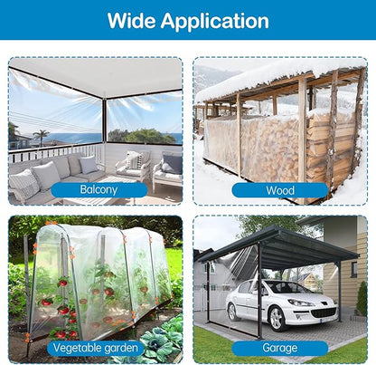 Clear Tarp Waterproof 10x12FT, Transparent Waterproof Tarp with 1 Rolls Ropes Anti Tear for Outdoors Clear Plant Covers for Covering Firewood Piles Patio Furniture Dog or Chicken Coops