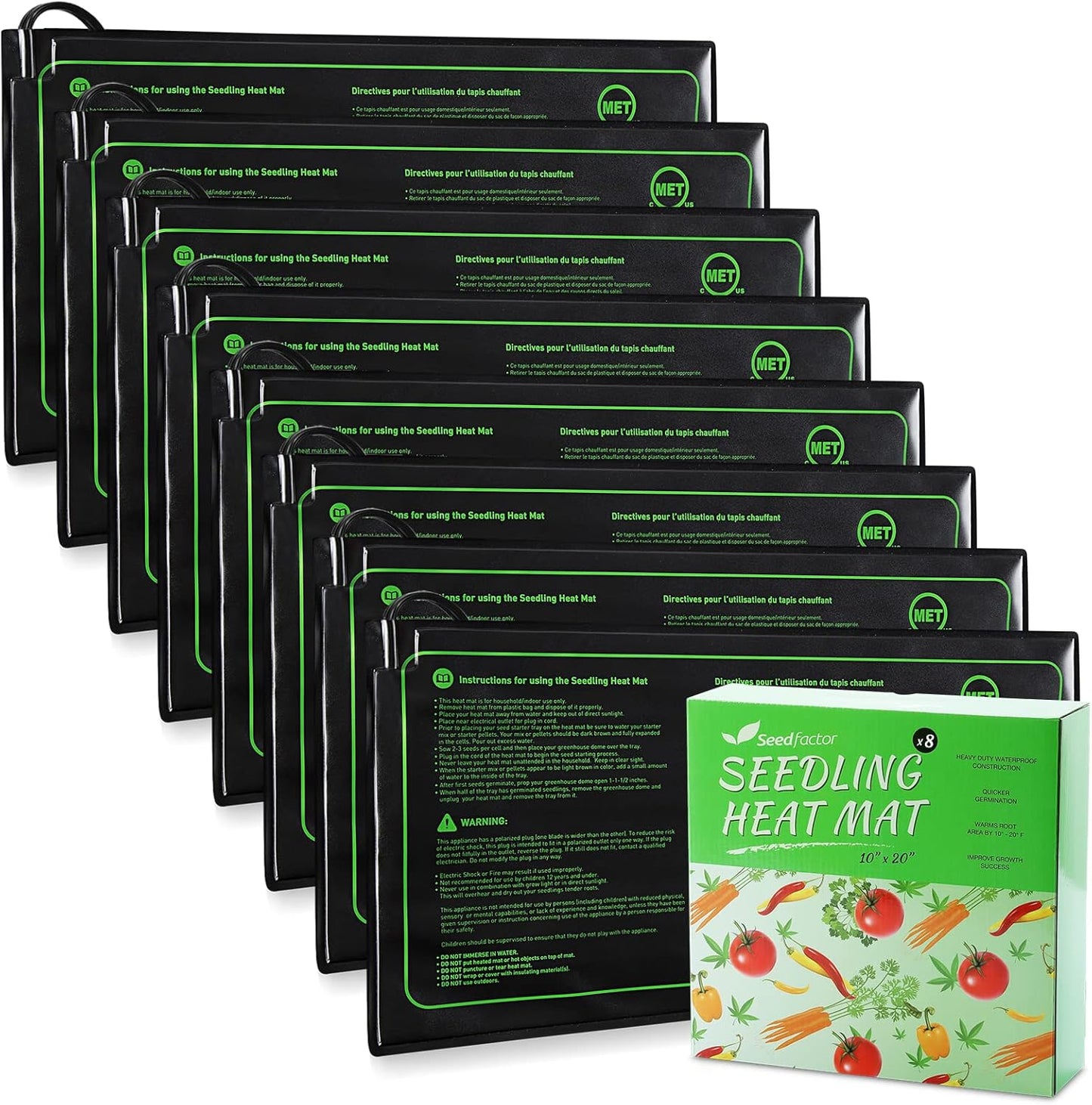 MET Certified 8 Pack Seedling Heat Mat, Seedfactor Waterproof Durable Germination Station Heat Mat, Warm Hydroponic Heating Pad for Indoor Home Gardening Seed Starter