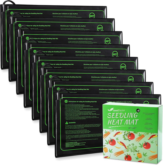 MET Certified 8 Pack Seedling Heat Mat, Seedfactor Waterproof Durable Germination Station Heat Mat, Warm Hydroponic Heating Pad for Indoor Home Gardening Seed Starter
