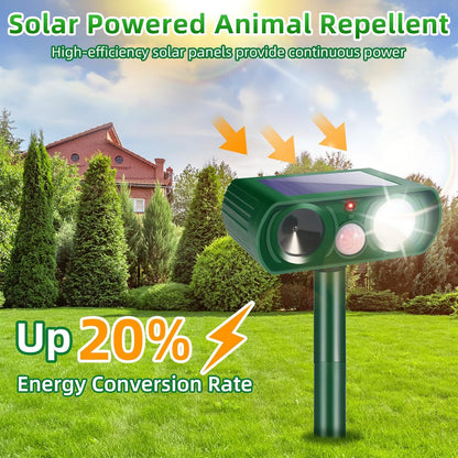 4 Pack Solar Animal Repellent Ultrasonic Outdoor Raccoon Squirrel Fortress Pro Cat Deterrent Deer Repellent with Motion Detection Strobe Light,Waterproof Repeller for Rabbit Dog Skunk for Yard