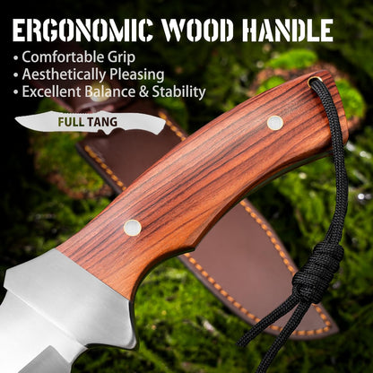 NedFoss 13" Survival Knife with Sheath, 7" Large Blade Camping Knives with Rosewood Handle, Full Tang Bowie Fixed Blade Hunting Knife, Outdoor Bushcraft Gifts for Men Women