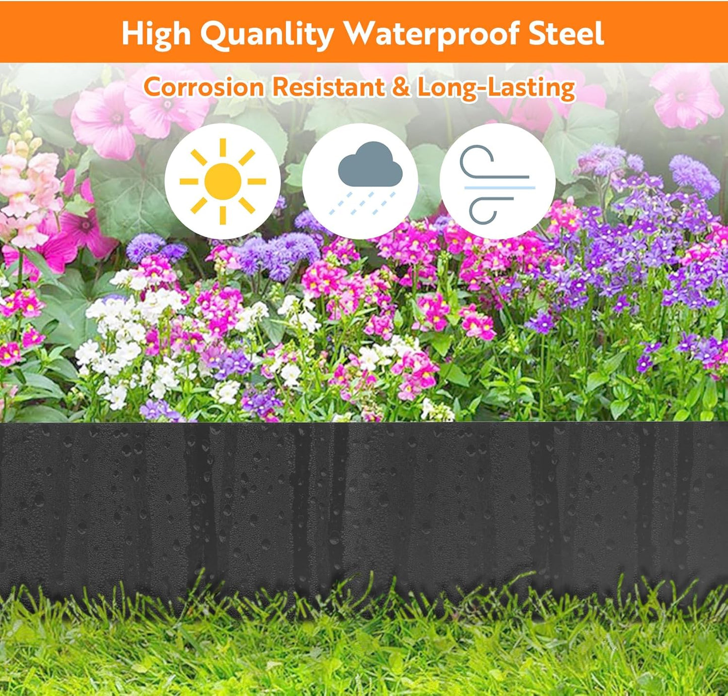 Steel Landscape Edging 40" Lx8 H,8pcs Metal Landscape Edging with 9 Stakes,27Ft Easy-to-Install Garden Edging for Flexible Bend,No-Dig Lawn Edging Border for Yard Pathway Forestry,Black