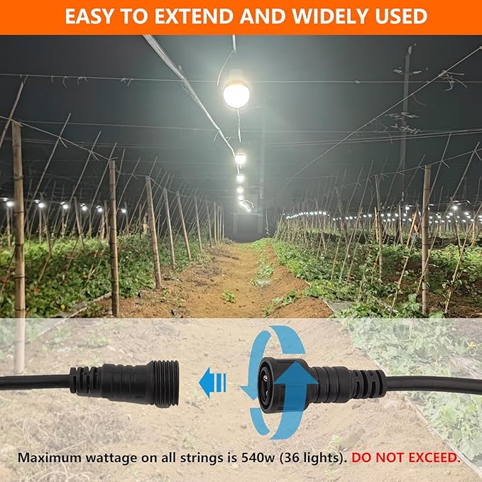 Hanging Grow Light String Bulbs LED Growth Bulb A25, Full Spectrum Plant Light E26 Base 15W, houseplant Growting lamp, Greenhouse Indoor or Outdoor (3 Lights and Cord)