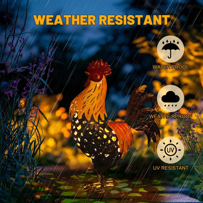 LIFFY Metal Chicken Yard Decor, 20" Rooster Outdoor Garden Solar Lights,Rooster Decorative Statues Outside with Led Light for Landscape Patio Lawn Backyard