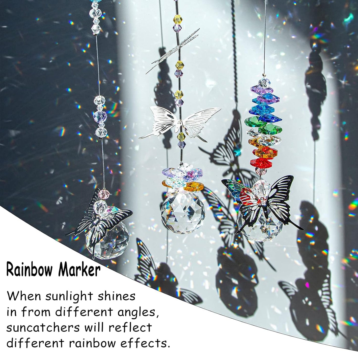 H&D HYALINE & DORA Crystal Suncatcher Window Hanging Ornament Crystals Ball Prism Rainbow Maker Butterfly Decor Pendant Set for Home Garden