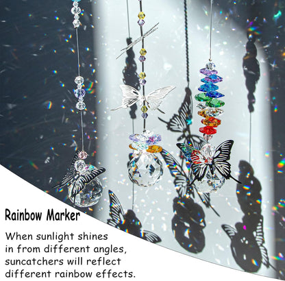 H&D HYALINE & DORA Crystal Suncatcher Window Hanging Ornament Crystals Ball Prism Rainbow Maker Butterfly Decor Pendant Set for Home Garden