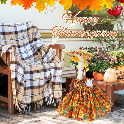 Fall Thanksgiving Goose Outfit Sunflower Porch Goose Costume with Hat Necklace for 23 Autumn Patio Yard Lawn Decor(Sunflower)