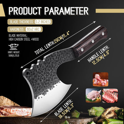 ROCOCO Meat Bone Cleaver Knife for Meat Cutting Handmade Heavy Duty Butcher Axes Hand Forged Full Tang Chopper for Kitchen Outdoor BBQ Chirstmas Mother Father Gifts Idea Men Black