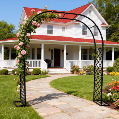 Metal Garden Arbor, Heavy Duty Metal Garden Arch Trellis for Climbing Plants, Decorative Archway Wedding Arch Frame for Patio, Backyard, Patio, Lawn, Pathway, Black