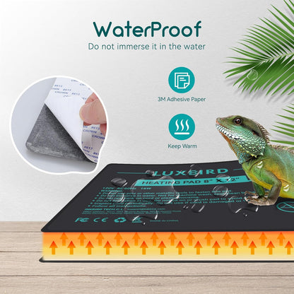 Luxbird Reptile Heating Pad 8x12 Inch with Dual Output Reptile Thermostat LB-2SC Combo Set Under Tank Terrarium Heating Mat for Turtles, Lizards, Frogs, and Other Reptiles