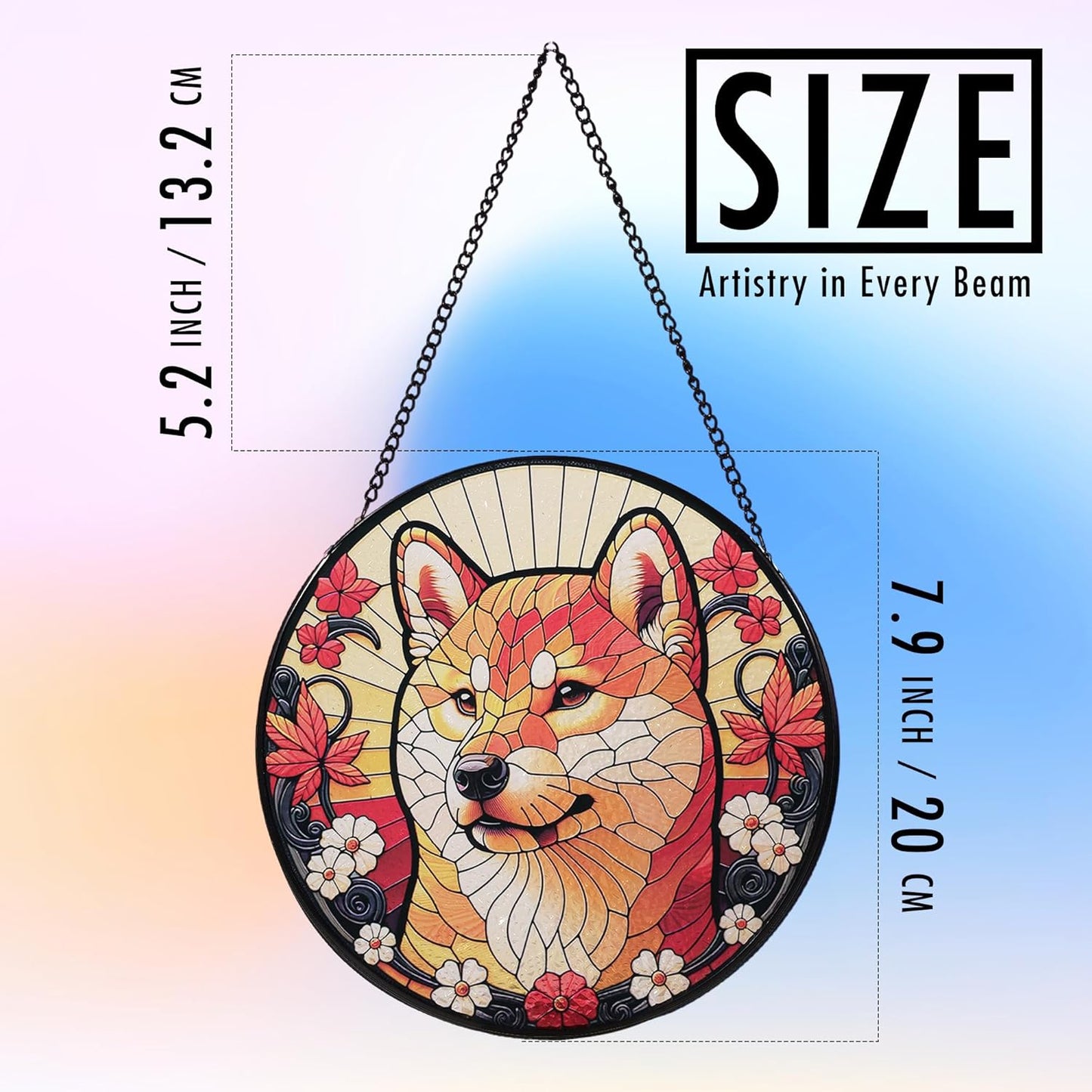 Stained Glass Dog Memorial Suncatcher,Shiba Inu Window Hanging,Sympathy Gifts for Pet Loss,7.9 inch/20 cm Home and Garden Decor for Dog Lovers (Shiba Inu)