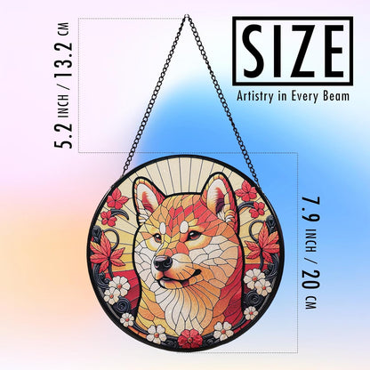 Stained Glass Dog Memorial Suncatcher,Shiba Inu Window Hanging,Sympathy Gifts for Pet Loss,7.9 inch/20 cm Home and Garden Decor for Dog Lovers (Shiba Inu)