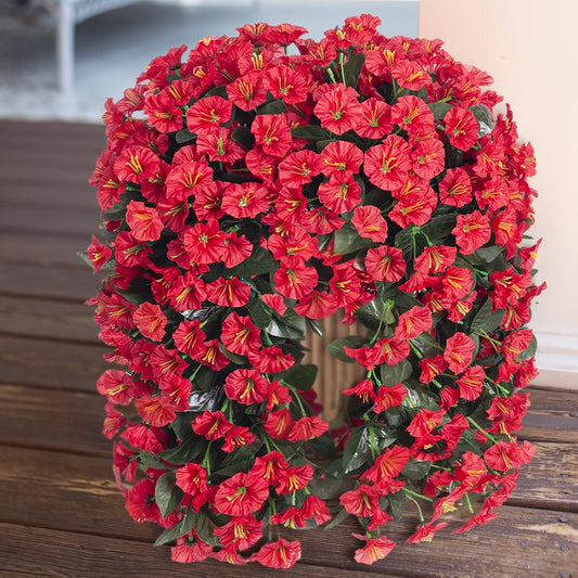 Artificial Fake Hanging Flowers Plants for Outdoor Outside Decoration, 2PCS Faux Silk UV Resistant