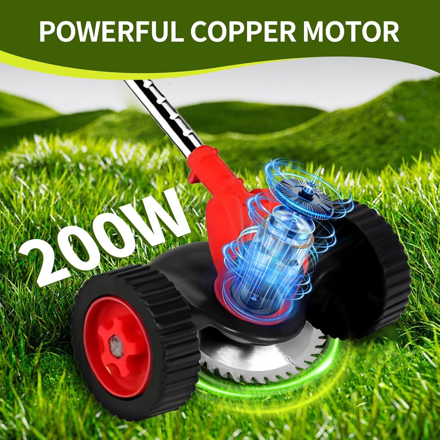 Wood Ranger Weed & Lawn Trimmer,3 in 1 Cordless Grass Trimmer,24V Cordless String Trimmer, Wheeled Weed Eater with 2 Batteries, Electric Lawn Edger Tool Set, 6-Inch Cutting Width(Red)