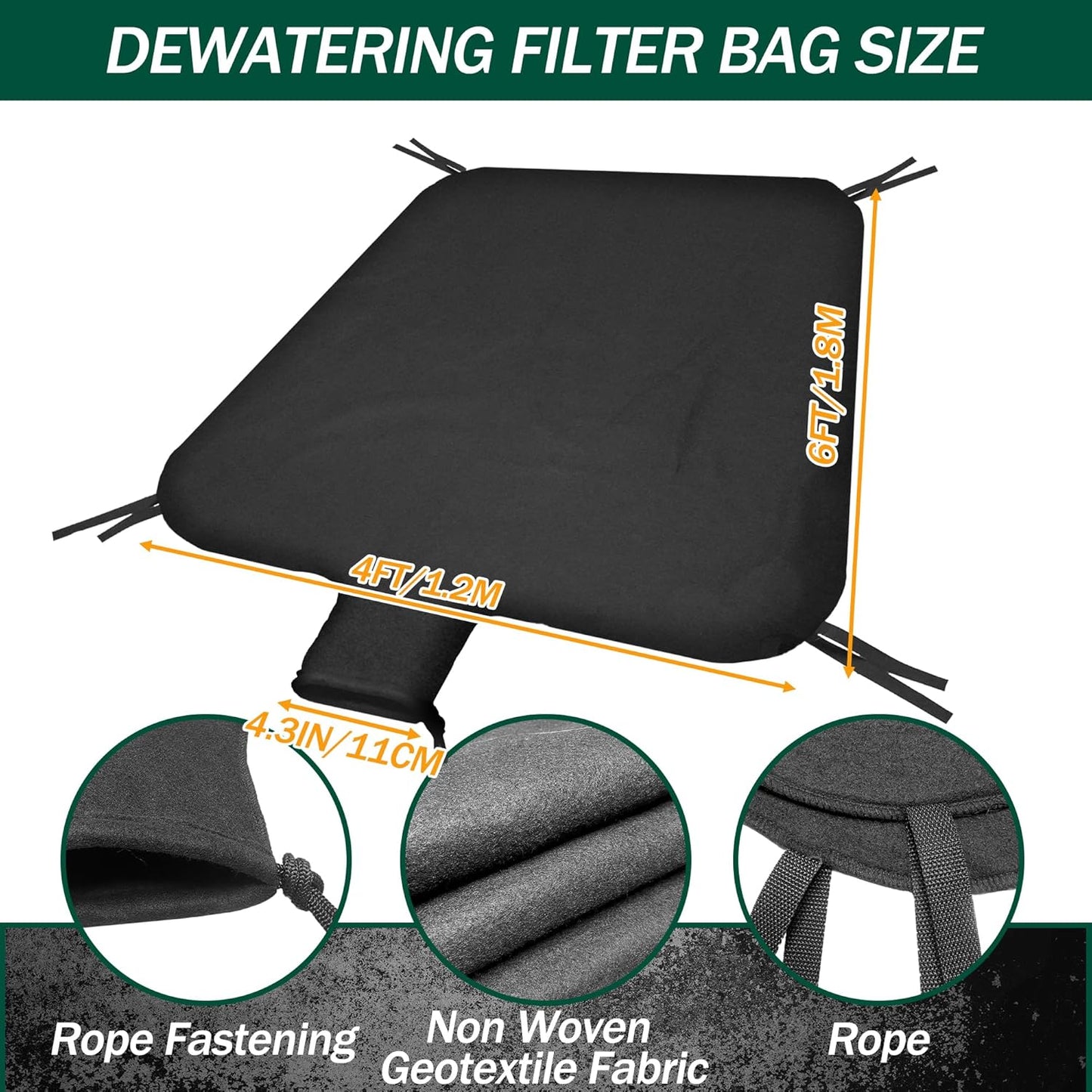 4 x 6ft Large Dewatering Bags with Drawstring Dewatering Filter Bag Silt Oil Sludge Sediment Filter Bag Non Woven Geotextile Fabric Filter Bags for Construction Sites Dredging