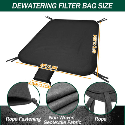 4 x 6ft Large Dewatering Bags with Drawstring Dewatering Filter Bag Silt Oil Sludge Sediment Filter Bag Non Woven Geotextile Fabric Filter Bags for Construction Sites Dredging