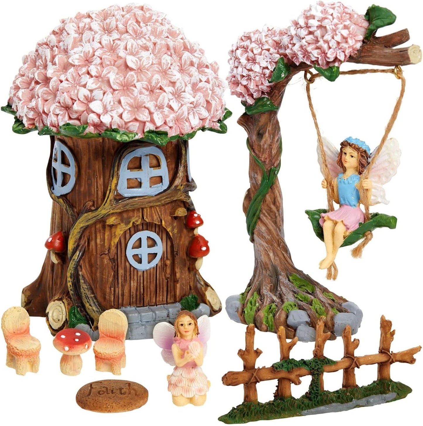 Juvale 8 Piece Miniature Fairy Garden Accessories Outdoor Decor Figurines Kit for Kids, Mini Whimsical Ornaments and Decorations for Patio, House, Garden, Desk, Yard Supplies
