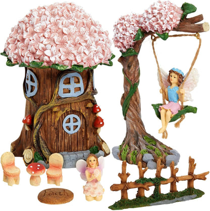 Juvale 8 Piece Miniature Fairy Garden Accessories Outdoor Decor Figurines Kit for Kids, Mini Whimsical Ornaments and Decorations for Patio, House, Garden, Desk, Yard Supplies