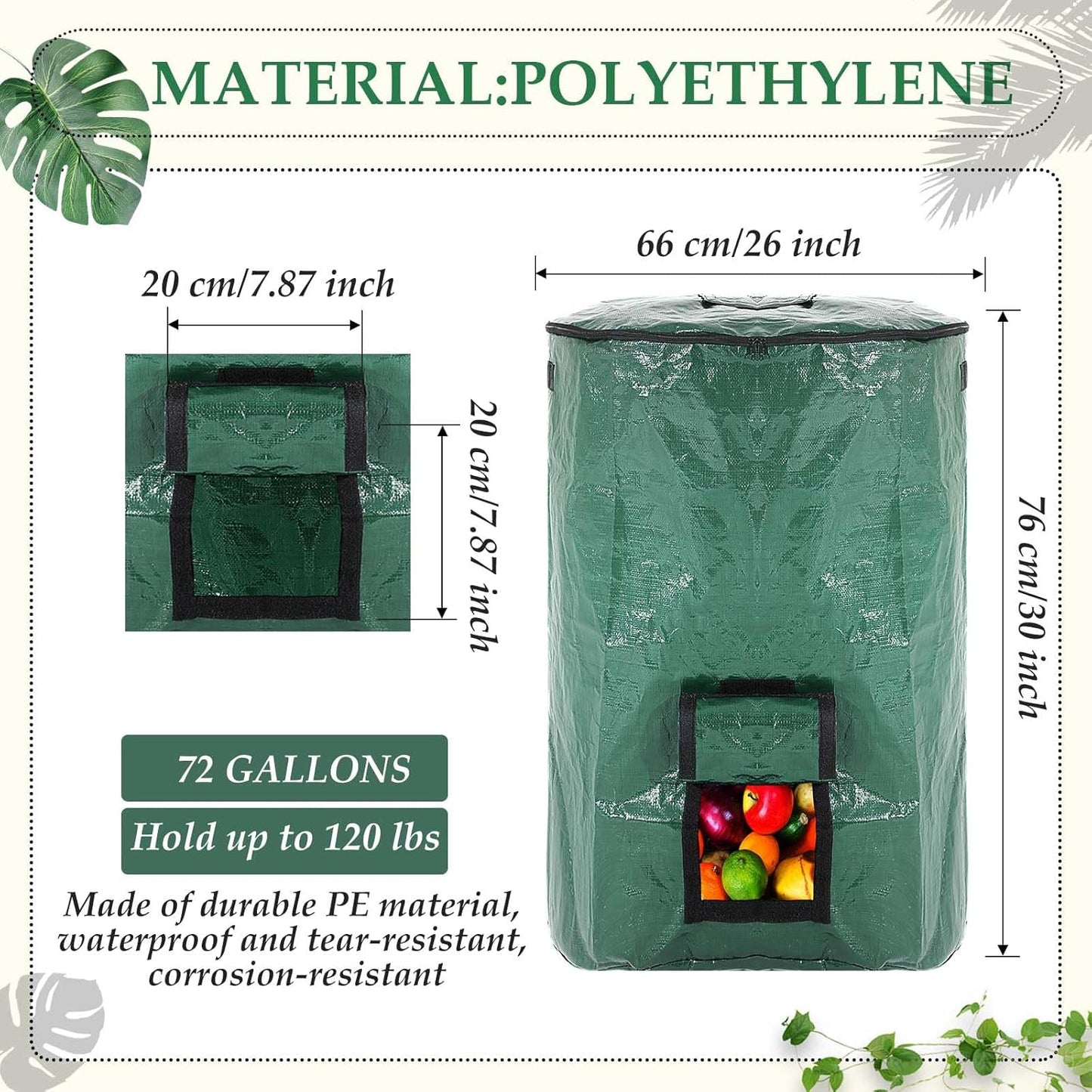 Berlune 6 Pcs Reusable Yard Waste Bags with Lid and Handles Extra Large Lawn Bags for Collecting Fall Leaves Heavy Duty Garden Trash Container for Camping Outdoor Debris Branches Grass(72 Gallon)
