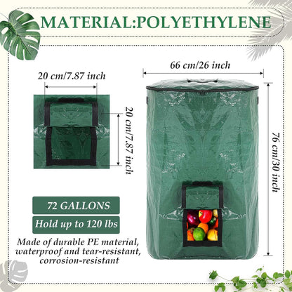 Berlune 6 Pcs Reusable Yard Waste Bags with Lid and Handles Extra Large Lawn Bags for Collecting Fall Leaves Heavy Duty Garden Trash Container for Camping Outdoor Debris Branches Grass(72 Gallon)