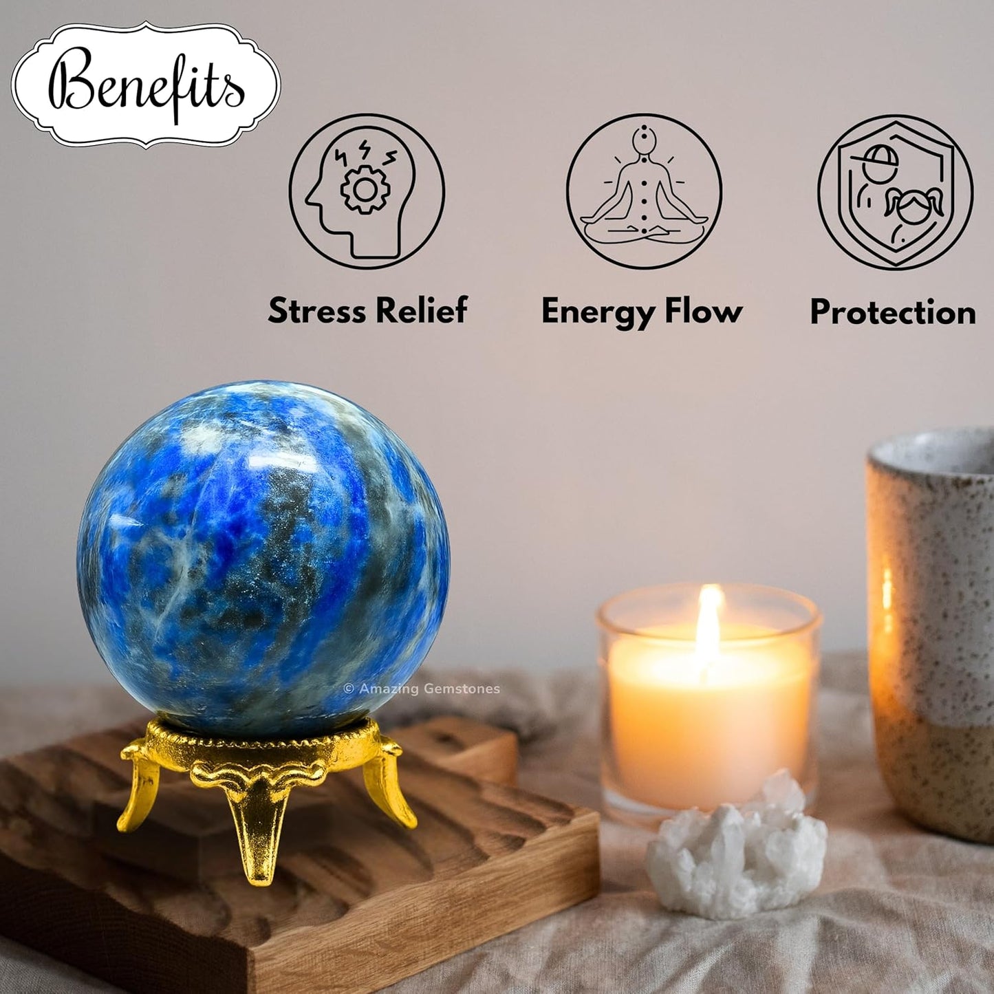 Amazing Gemstone Lapis Lazuli Crystal Ball with Stand - 2" Inches Crystal Sphere Meditation Balls for Witchcraft and Decorative Balls