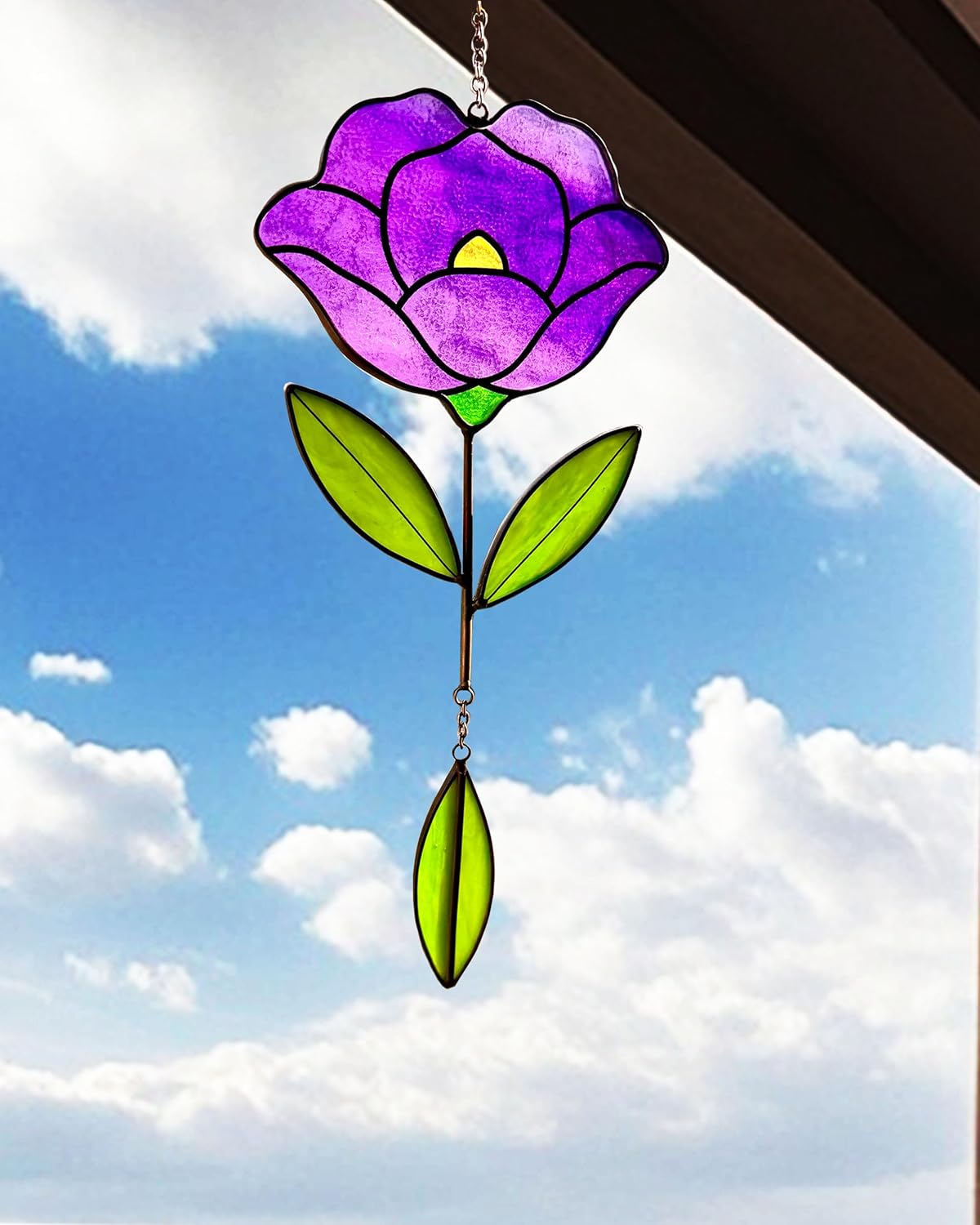 Flower Suncatchers, Stained Glass Window Hangings, Garden Suncatchers for Window and Wall Decor (Purple)