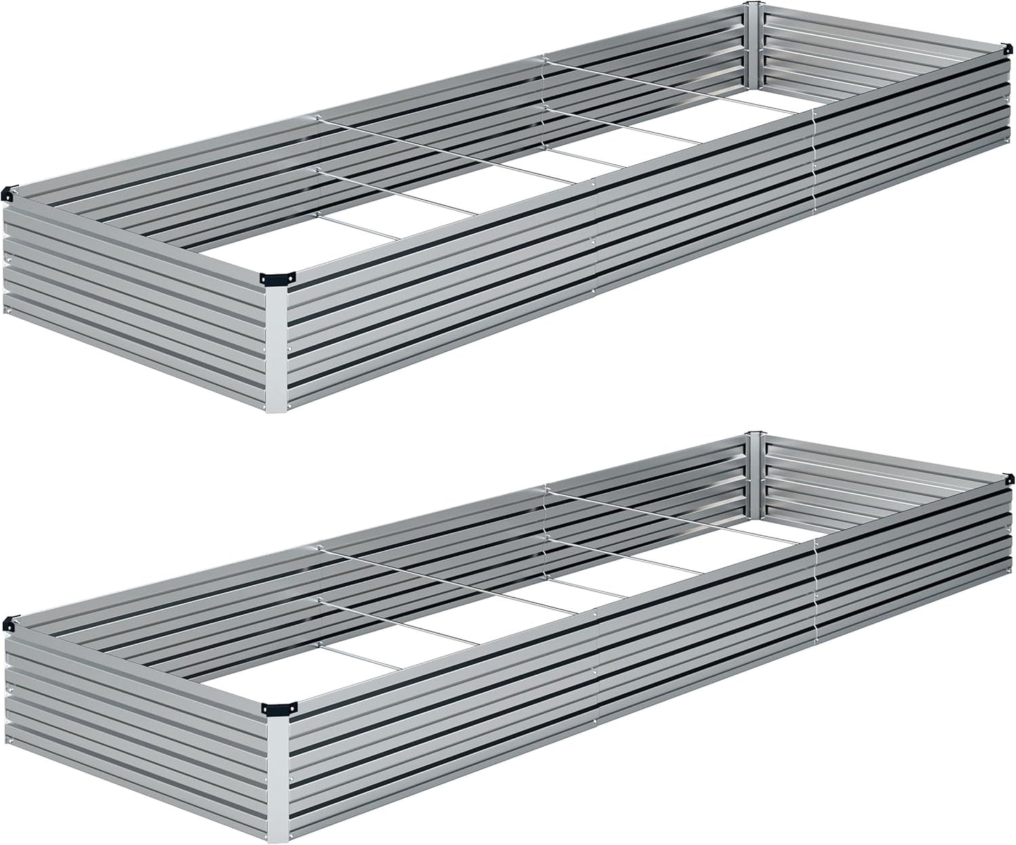 10×3×1FT(2PCS) Galvanized Raised Garden Bed Kit, Metal Planter Boxes，Large Outdoor Planters Garden for Planting Vegetables,Flowers,Herbs -Silver